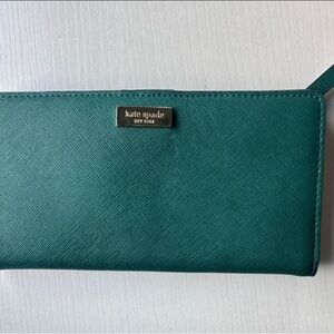 Kate Spade Green Wallet Saffiano Leather Gold Accents